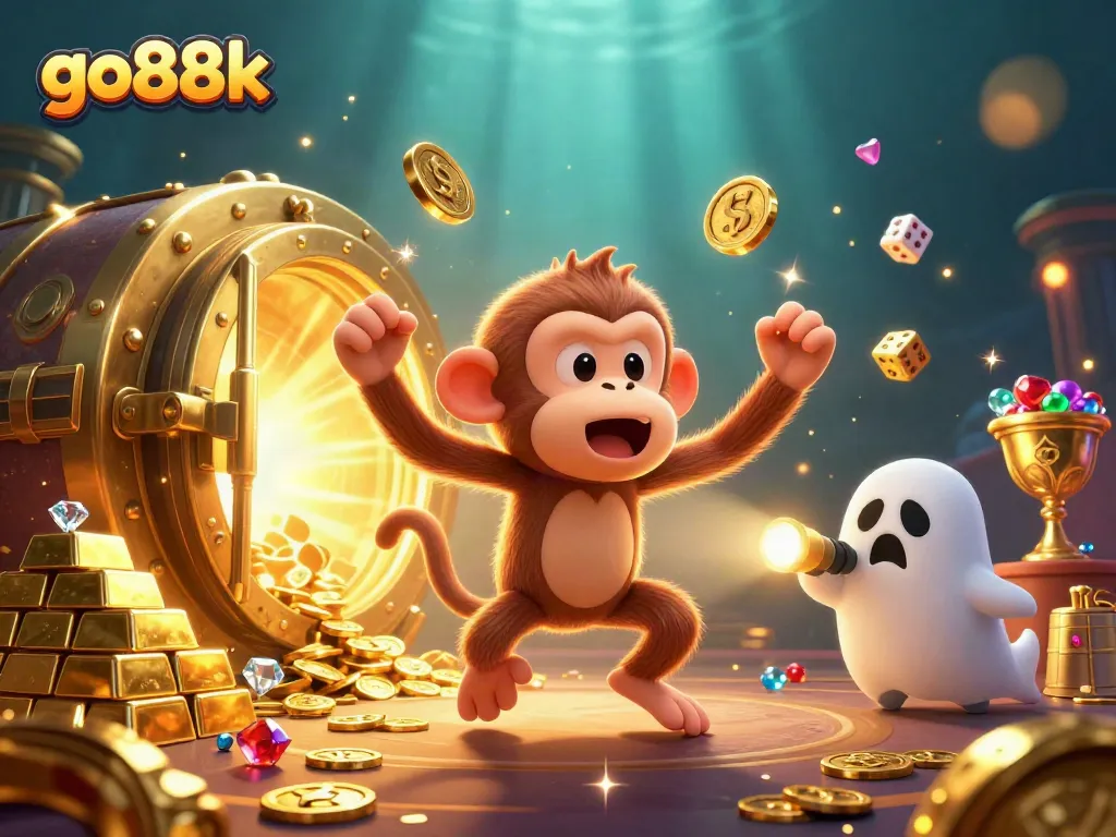 Experience thrilling wins at go88k with a ghostly puppy tracking a playful poltergeist monkey in a haunted casino.