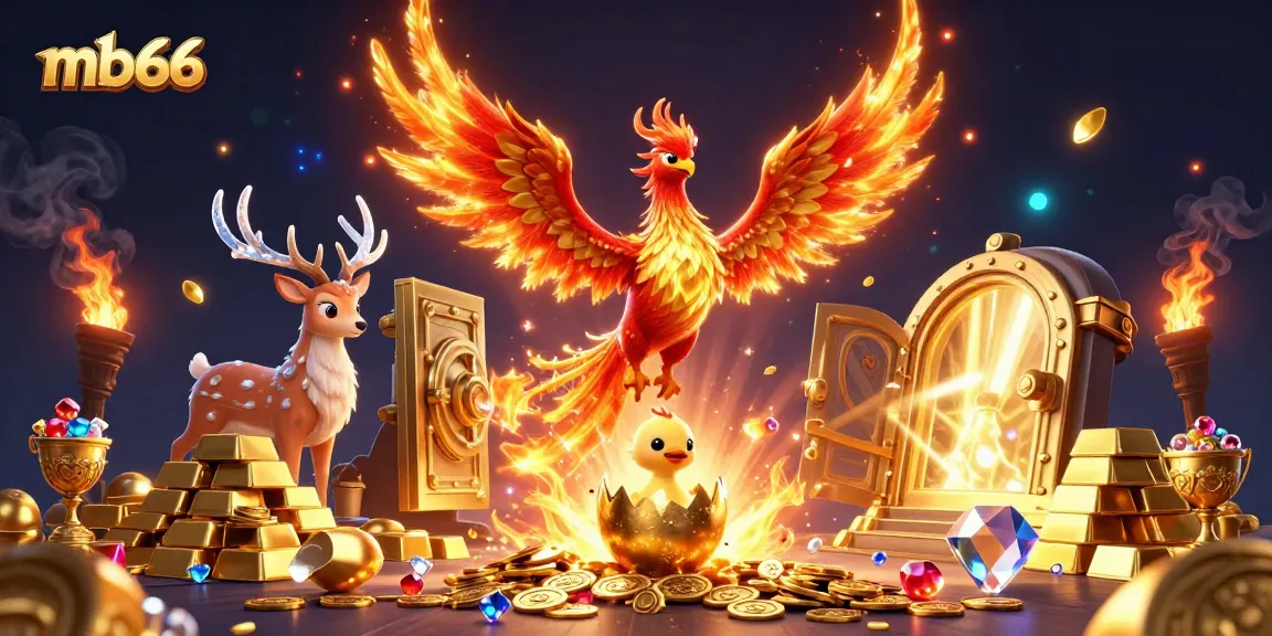 mb66 promotions ignite big wins featuring a phoenix and mystical stag amid treasures
