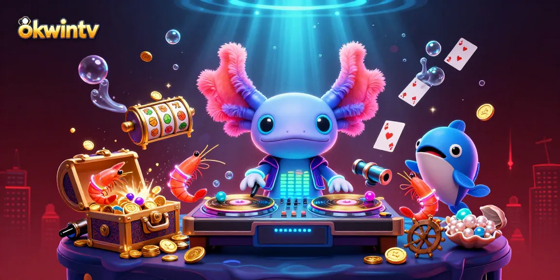Join the action with okwintv's vibrant casino scene featuring slot reels and dancing characters!