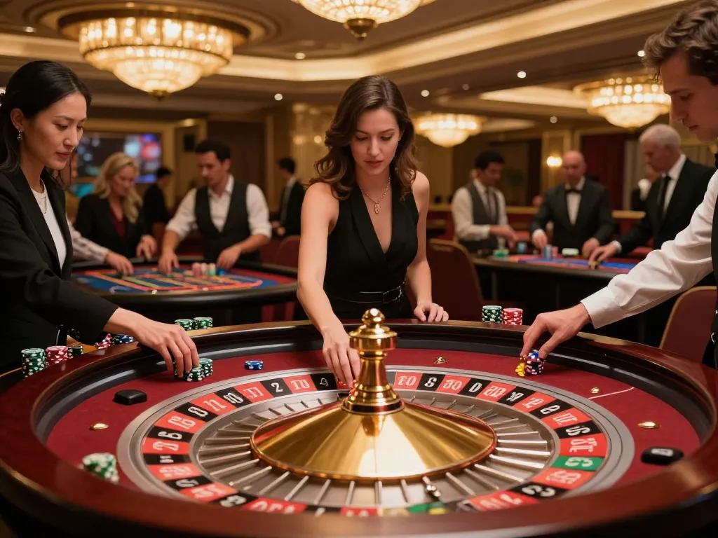 Players at a lively casino roulette table strategizing bets during an exciting game of 789