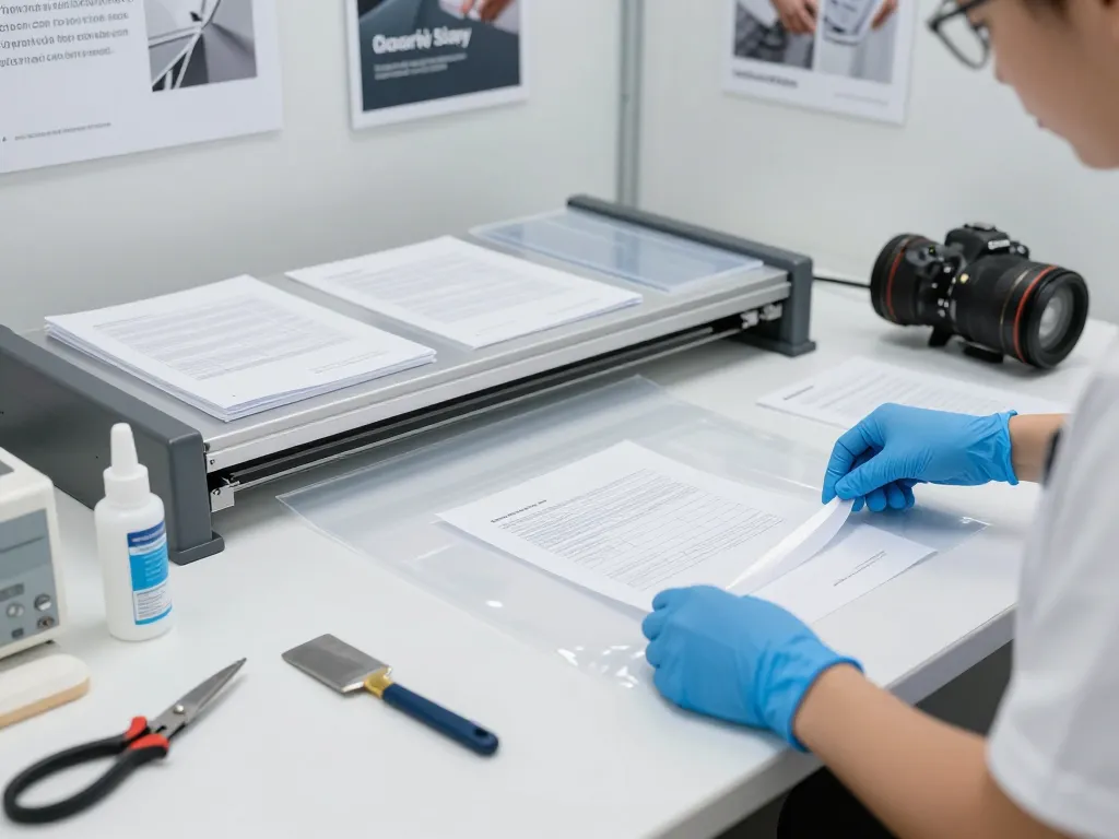 gỡ ép plastic hà nội process showcasing safe technology for document preservation in a modern office