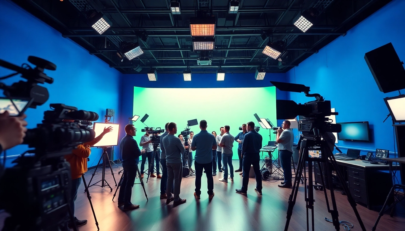 Professional Video Production team recording a scene in a creative studio environment.