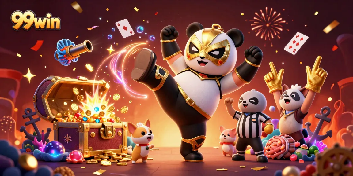 Experience thrilling wins with 99win as a panda wrestler kickstarts the casino action!