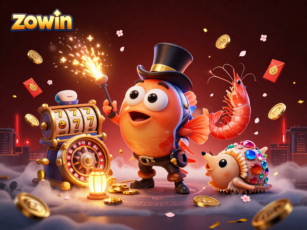 Zowin attracts players with a vibrant casino scene featuring an anglerfish, pirate shrimp, and treasure snail.
