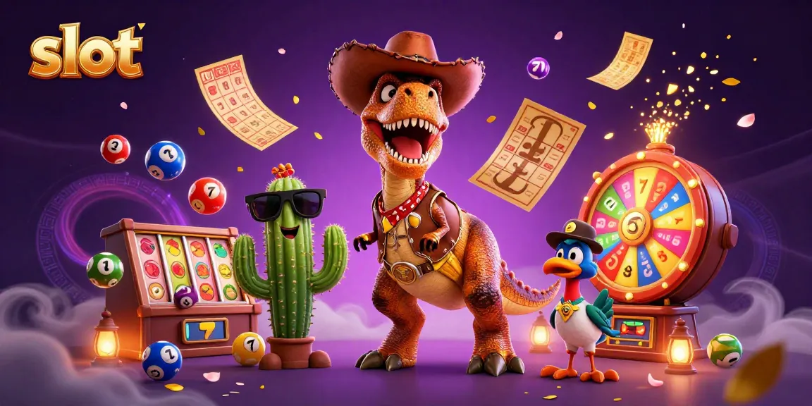 Spin vibrant slot machines and jackpot reels in a lively casino scene with cartoon characters.