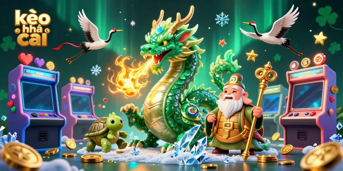 Experience kèo nhà cái with an emerald dragon and dynamic casino elements in this vibrant 3D artwork.