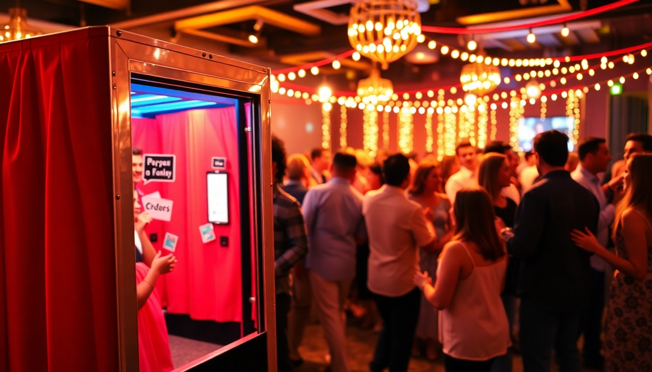 Enjoying a fun photo booth rental chicago at a vibrant event with guests and props.