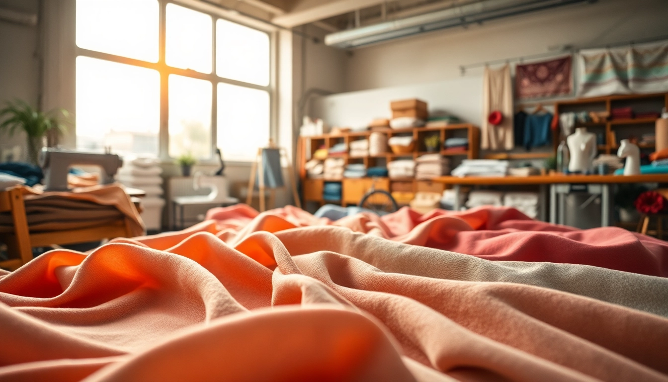 Viscose stoffen in verschillende kleuren en texturen in een naaiatelier.