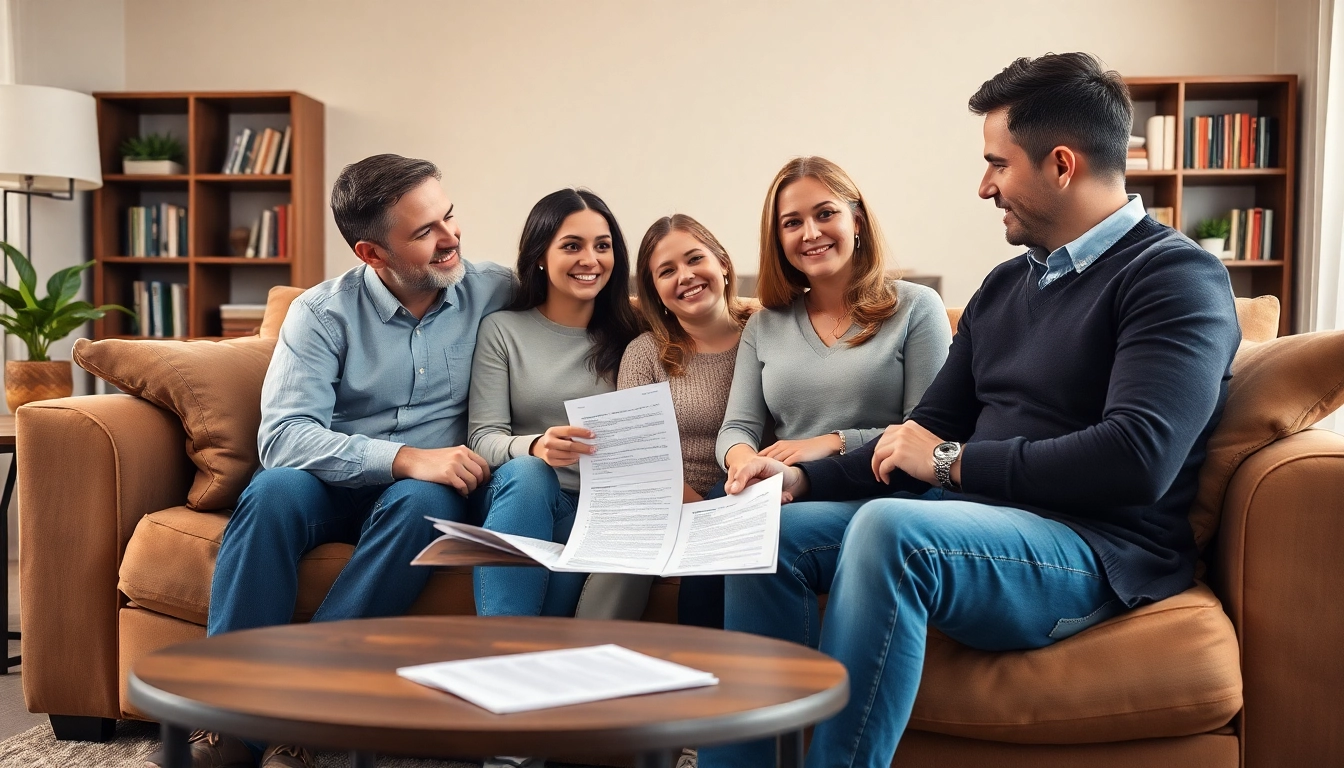 Discussing auto and home protection plans in a welcoming living room setting.