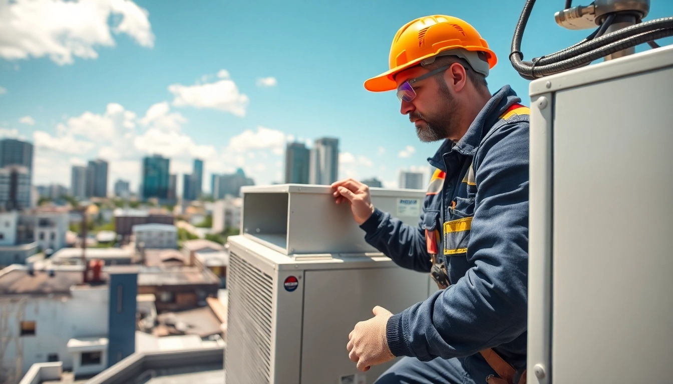 AC Repair Tampa professional fixing an air conditioning unit on a rooftop in sunny Tampa.