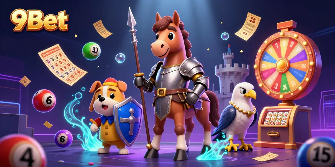 Experience the excitement of 9Bet with vibrant lottery elements, captivating characters, and engaging casino visuals.