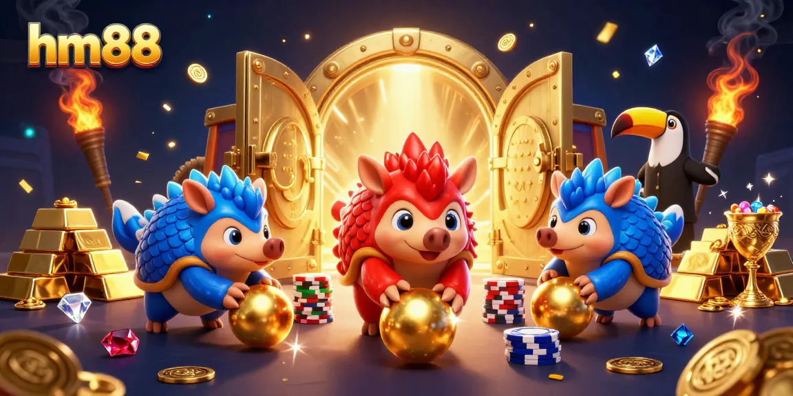 Bet on hm88 as rival pangolins roll through poker chips in a vibrant casino scene