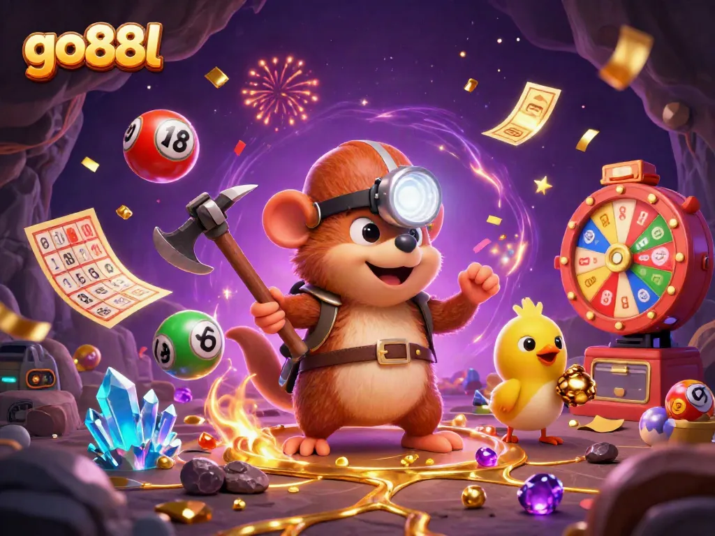 Engage with the exciting world of go88l, where the cartoon mole uncovers lottery treasures in a vibrant casino setting.