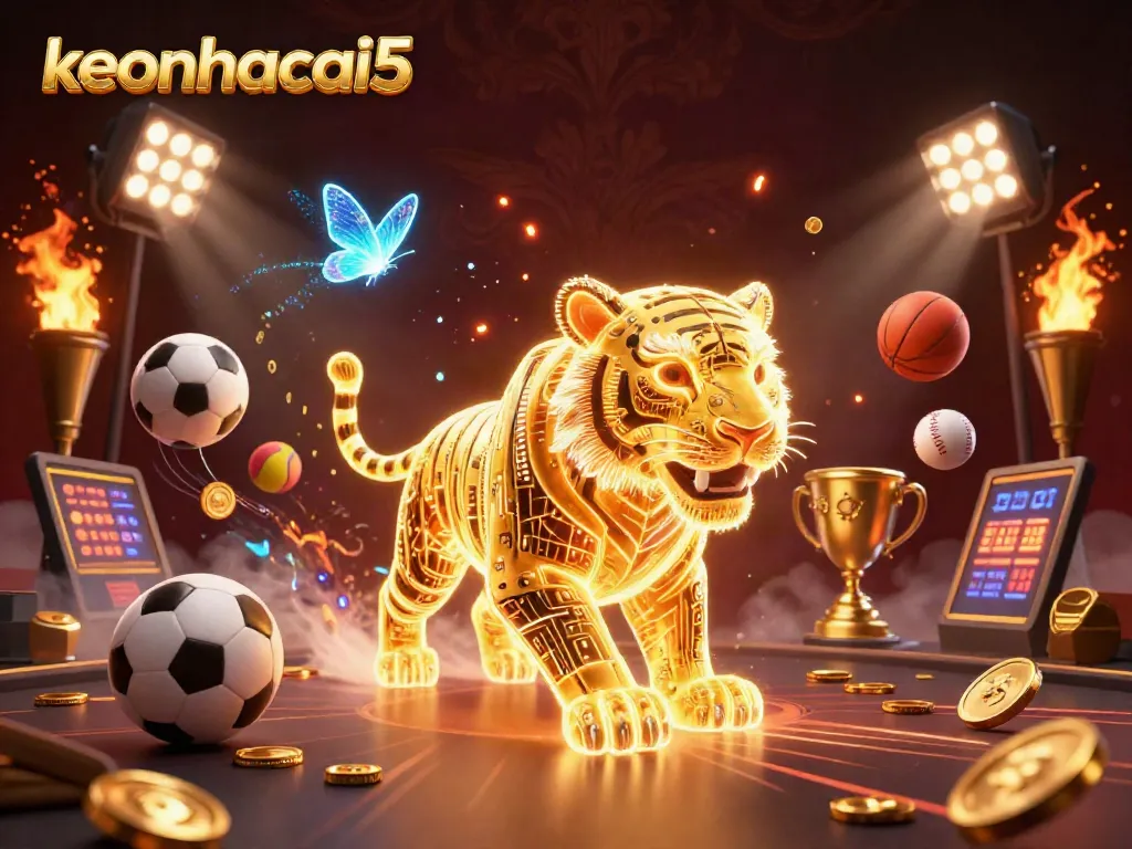 Betting with keonhacai5 in a vibrant digital casino landscape featuring sports elements.