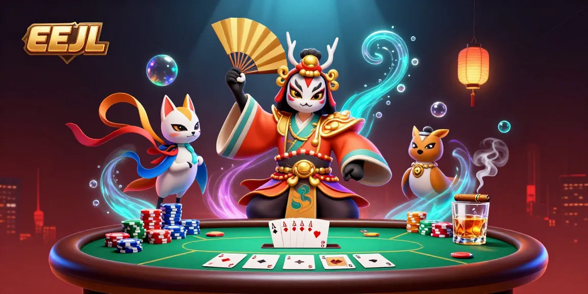 Engage in the thrilling world of EEJL where the kabuki warrior and kitsune come to life amidst rich casino elements.