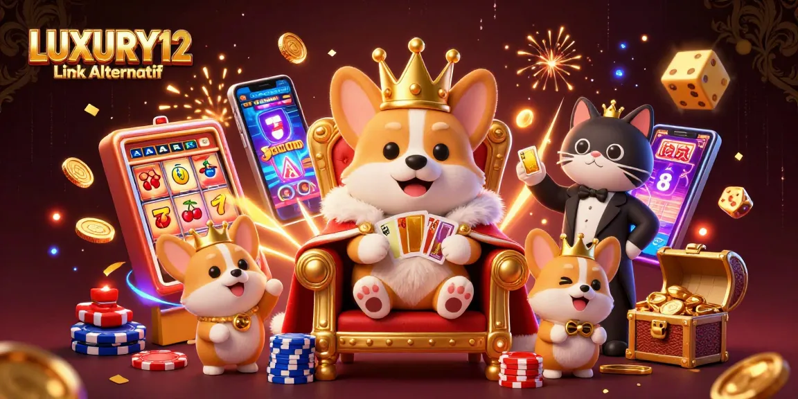 LUXURY12 Link Alternatif, corgi dan pelayan kucing menyajikan kartu emas dalam suasana kasino yang meriah