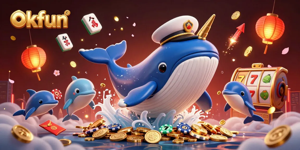 Experience the excitement of okfun with a vibrant 3D casino illustration showcasing playful characters and gaming elements.