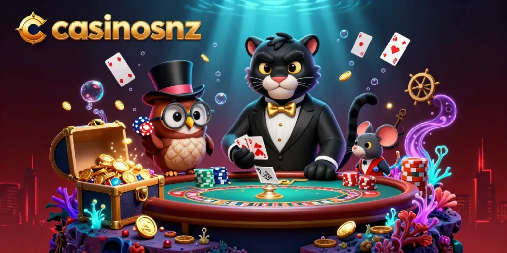 Experience thrilling gameplay at casinosnz with lively characters and dynamic casino elements in a vibrant scene.