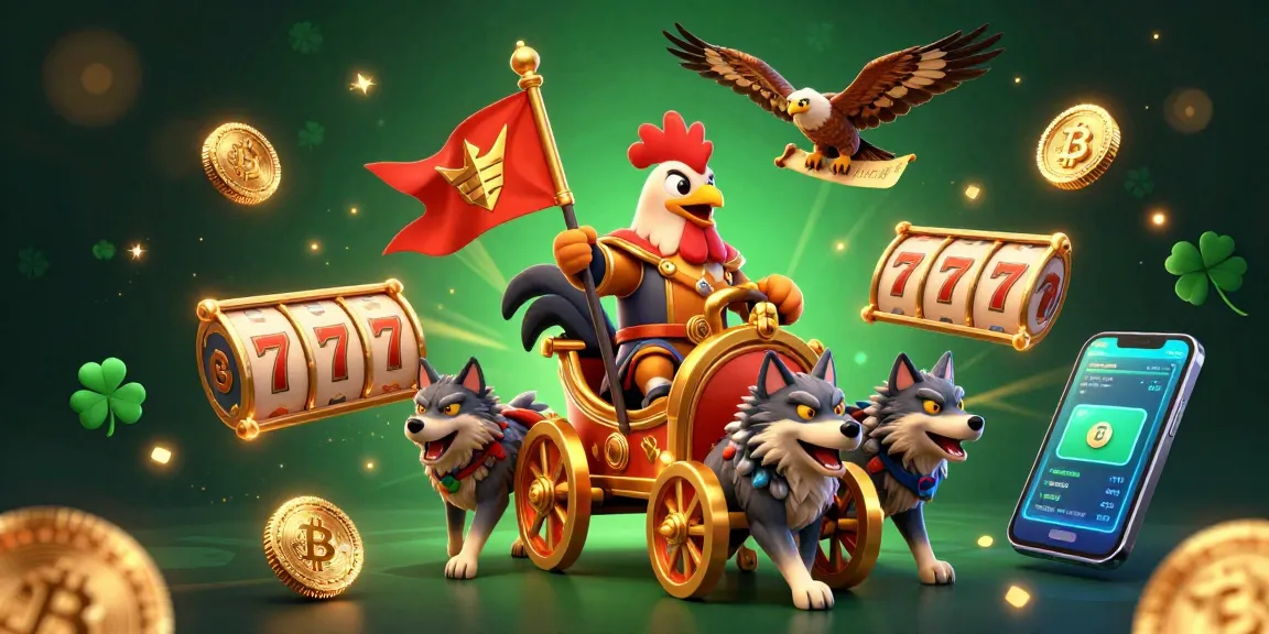 Experience the thrill of 888vnd with a rooster warlord chariot in a vibrant casino-themed scene.
