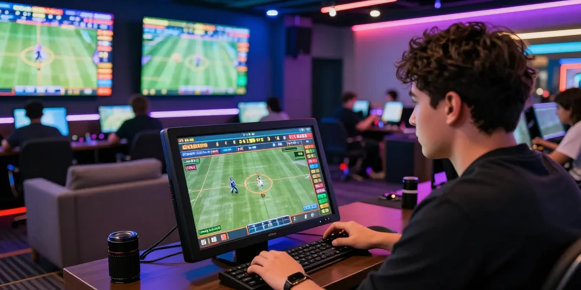 LUCK8's interactive sports betting experience with vibrant displays in a lively gaming lounge.