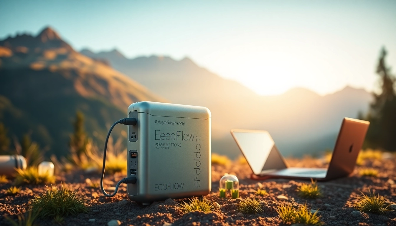 Empower your adventures with EcoFlow power stations displayed amidst stunning outdoor scenery.